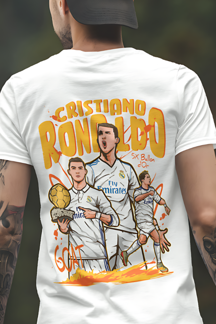 Cristiano Ronaldo T-Shirt | Ronaldo CR7 T-Shirt | Premium Quality Fan Apparel | GOAT Football Fan Apparel | Made from 100% Cotton | White T-Shirt