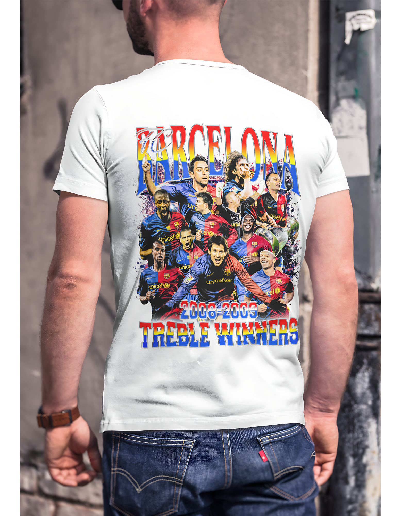 FC Barcelona  T-Shirt | Més Que Un Club T-Shirt | Barcelona Treble Winners T-Shirt | Premium Quality Fan Apparel | GOAT Football Fan Apparel | Made from 100% Cotton | White T-Shirt